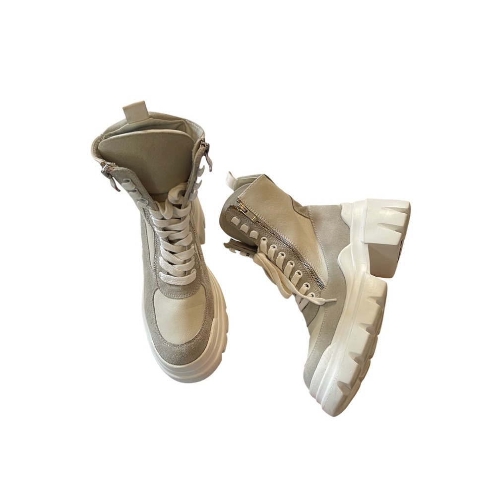 Saint G Kendall Cream Leather Suede Chunky Platform Combat Boots Womens 7 EU 37